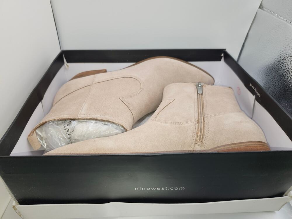 NINE WEST Ankle Booties Javan Taupe Sz 11 Suede Leather Side-Zip Half Boots